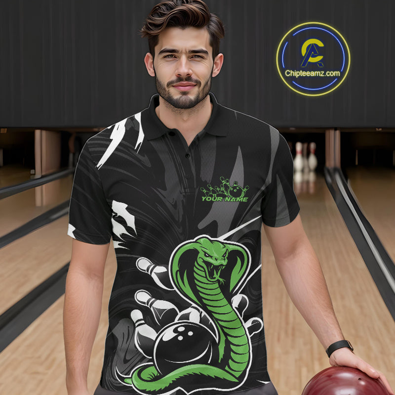 Custom Green Cobra Snake Bowling Team Jerseys, Bowling Polo Shirts For Men IPHW9709