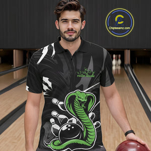 Custom Green Cobra Snake Bowling Team Jerseys, Bowling Polo Shirts For Men IPHW9709
