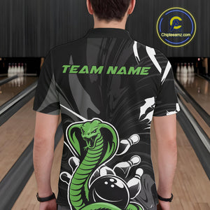 Custom Green Cobra Snake Bowling Team Jerseys, Bowling Polo Shirts For Men IPHW9709