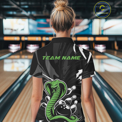 Custom Green Cobra Snake Bowling Team Jerseys, Bowling Polo Shirts For Women IPHW9709