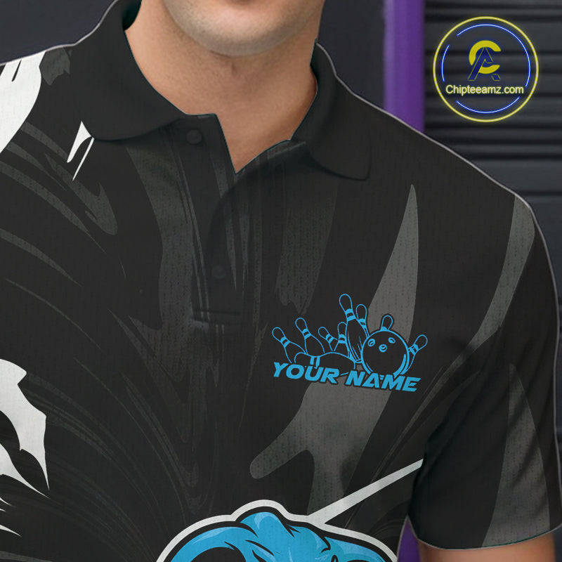 Custom Blue Cobra Snake Bowling Team Jerseys, Bowling Polo Shirts For Men IPHW9710