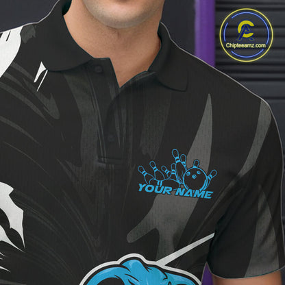 Custom Blue Cobra Snake Bowling Team Jerseys, Bowling Polo Shirts For Men IPHW9710
