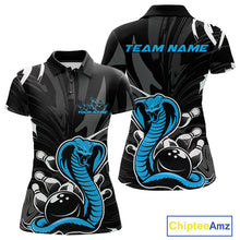 Load image into Gallery viewer, Custom Blue Cobra Snake Bowling Team Jerseys, Bowling Polo Shirts For Women IPHW9710