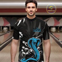 Load image into Gallery viewer, Custom Blue Cobra Snake Bowling Team Jerseys, Bowling Quarter-Zip Shirts For Men IPHW9710