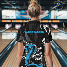 Load image into Gallery viewer, Custom Blue Cobra Snake Bowling Team Jerseys, Bowling Quarter-Zip Shirts For Women IPHW9710