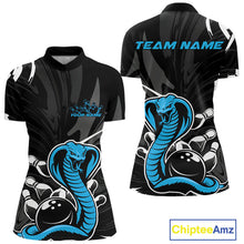 Load image into Gallery viewer, Custom Blue Cobra Snake Bowling Team Jerseys, Bowling Quarter-Zip Shirts For Women IPHW9710