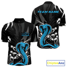 Load image into Gallery viewer, Custom Blue Cobra Snake Bowling Team Jerseys, Bowling Quarter-Zip Shirts For Men IPHW9710