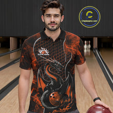 Load image into Gallery viewer, Custom Black And Orange Fire Flame Dragon Bowling Men Polo Shirt, Dragon Bowling Jersey IPHW9867