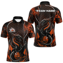 Load image into Gallery viewer, Custom Black And Orange Fire Flame Dragon Bowling Men Polo Shirt, Dragon Bowling Jersey IPHW9867