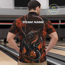 Load image into Gallery viewer, Custom Black And Orange Fire Flame Dragon Bowling Men Quarter-Zip Shirt, Dragon Bowling Jersey IPHW9867
