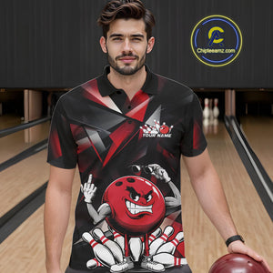Black And Red Custom Funny Bowling Team Polo Shirts For Men, Bowling Jerseys IPHW9356