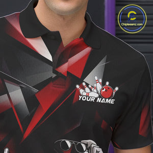 Black And Red Custom Funny Bowling Team Polo Shirts For Men, Bowling Jerseys IPHW9356