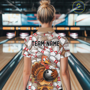Custom Funny Thanksgiving Turkey Bowling Women Quarter-Zip Shirts, Thanksgiving Outfit IPHW9719