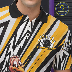 Custom Yellow Funny Thanksgiving Turkey Bowling Team Men Polo Shirts, Bowling Jerseys IPHW9720