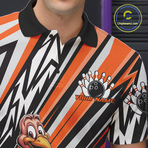 Custom Orange Funny Thanksgiving Turkey Bowling Team Men Polo Shirts, Bowling Jerseys IPHW9721