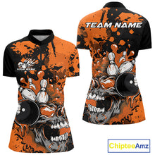 Load image into Gallery viewer, Custom Black And Orange Splatter Skull Bowling Women Quarter-Zip Shirt, Halloween Outfit IPHW9727