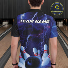 Load image into Gallery viewer, Custom Blue Thunder Lightning Bowling Ball And Pins Polo Shirts For Men, Team Uniform IPHW9506