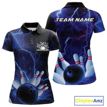 Load image into Gallery viewer, Custom Blue Thunder Lightning Bowling Ball And Pins Polo Shirts For Women, Team Uniform IPHW9506