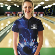 Load image into Gallery viewer, Custom Blue Thunder Lightning Bowling Ball And Pins Women Quarter-Zip Shirt, Team Uniform IPHW9506