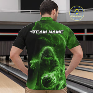 Custom Black And Green Smoke Flame Grim Reaper Halloween Bowling Men Quarter-Zip Shirts IPHW9741