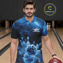 Load image into Gallery viewer, Custom Blue Thunder Lightning Bowling Team Men Polo Shirts, Bowling Jerseys IPHW9747