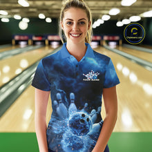 Load image into Gallery viewer, Custom Blue Thunder Lightning Bowling Team Women Polo Shirts, Bowling Jerseys IPHW9747