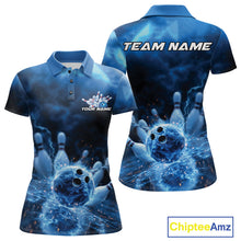 Load image into Gallery viewer, Custom Blue Thunder Lightning Bowling Team Women Polo Shirts, Bowling Jerseys IPHW9747