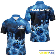 Load image into Gallery viewer, Custom Blue Thunder Lightning Bowling Team Men Polo Shirts, Bowling Jerseys IPHW9747