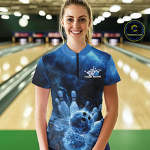 Load image into Gallery viewer, Custom Blue Thunder Lightning Bowling Team Women Quarter-Zip Shirts, Bowling Jerseys IPHW9747