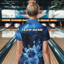 Load image into Gallery viewer, Custom Blue Thunder Lightning Bowling Team Women Quarter-Zip Shirts, Bowling Jerseys IPHW9747