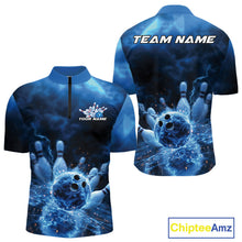 Load image into Gallery viewer, Custom Blue Thunder Lightning Bowling Team Men Quarter-Zip Shirts, Bowling Jerseys IPHW9747