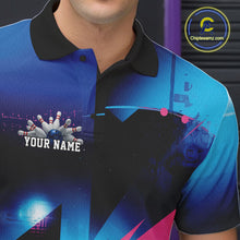 Load image into Gallery viewer, Custom Blue And Pink Futuristic Bowling Polo Team Shirts For Men, Bowling League Shirt IPHW9513