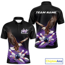 Load image into Gallery viewer, Custom Purple Flame Eagle Bowling Team Polo Shirts For Men, Bowling Tournament Shirt IPHW9369