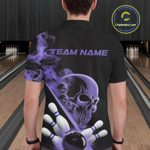 Custom Purple Smoke Skull Men Bowling Team Polo Shirts, Hallowen Bowlers Jerseys IPHW9525