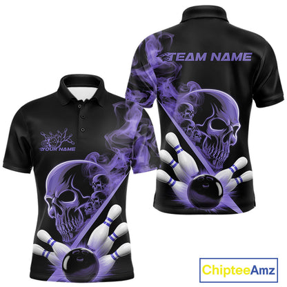 Custom Purple Smoke Skull Men Bowling Team Polo Shirts, Hallowen Bowlers Jerseys IPHW9525