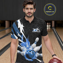 Load image into Gallery viewer, Custom Fiery Blue Bowling Men Polo Shirts, Inferno Flame Bowling Team League Shirt IPHW9527