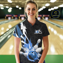 Load image into Gallery viewer, Custom Fiery Blue Bowling Women Polo Shirts, Inferno Flame Bowling Team League Shirt IPHW9527