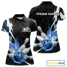 Load image into Gallery viewer, Custom Fiery Blue Bowling Women Polo Shirts, Inferno Flame Bowling Team League Shirt IPHW9527