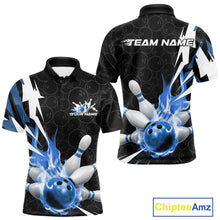 Load image into Gallery viewer, Custom Fiery Blue Bowling Men Polo Shirts, Inferno Flame Bowling Team League Shirt IPHW9527