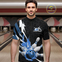 Load image into Gallery viewer, Custom Fiery Blue Bowling Men Quarter-Zip Shirts, Inferno Flame Bowling Team League Shirt IPHW9527