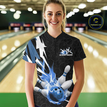 Load image into Gallery viewer, Custom Fiery Blue Bowling Women Quarter-Zip Shirts, Inferno Flame Bowling League Shirt IPHW9527
