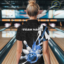 Load image into Gallery viewer, Custom Fiery Blue Bowling Women Quarter-Zip Shirts, Inferno Flame Bowling League Shirt IPHW9527