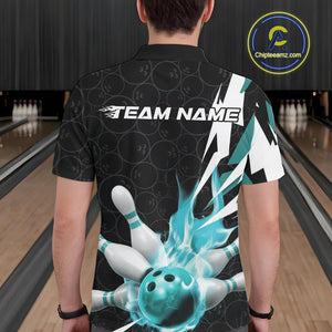 Custom Fiery Pine Green Bowling Men Polo Shirts, Inferno Flame Bowling Team League Shirt IPHW9528