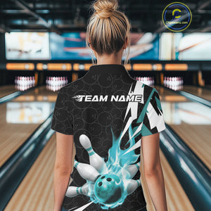 Custom Fiery Pine Green Bowling Women Polo Shirt, Inferno Flame Bowling Team League Shirt IPHW9528