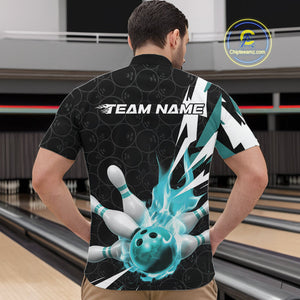 Custom Fiery Pine Green Bowling Men Quarter-Zip Shirts, Inferno Flame Bowling Team League Shirt IPHW9528