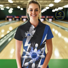 Load image into Gallery viewer, Custom Fiery Blue Bowling Women Polo Team Shirt, Fire Flame Bowling Jerseys Bowler Outfit IPHW9530