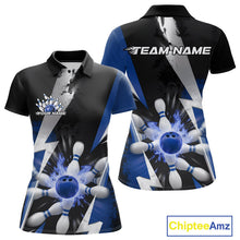 Load image into Gallery viewer, Custom Fiery Blue Bowling Women Polo Team Shirt, Fire Flame Bowling Jerseys Bowler Outfit IPHW9530