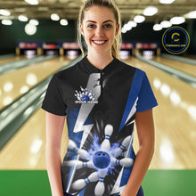 Load image into Gallery viewer, Custom Fiery Blue Bowling Women Quarter-Zip Team Shirts, Fire Flame Bowler Outfit IPHW9530