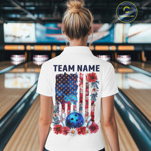 Load image into Gallery viewer, Custom Wild Flower Patriotic US Flag Bowling Polo Shirts For Women, Hippie Bowling Shirt IPHW9753