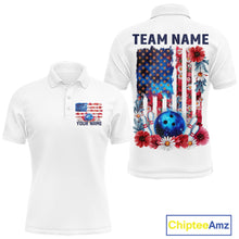 Load image into Gallery viewer, Custom Wild Flower Patriotic US Flag Bowling Polo Shirts For Men, Hippie Bowling Shirt IPHW9753